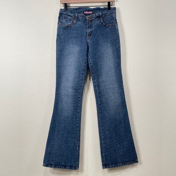 Vintage 90s Y2k Bubblegum Embroidered Stretch Flare Jeans Trashy 9 10 - Picture 1 of 10